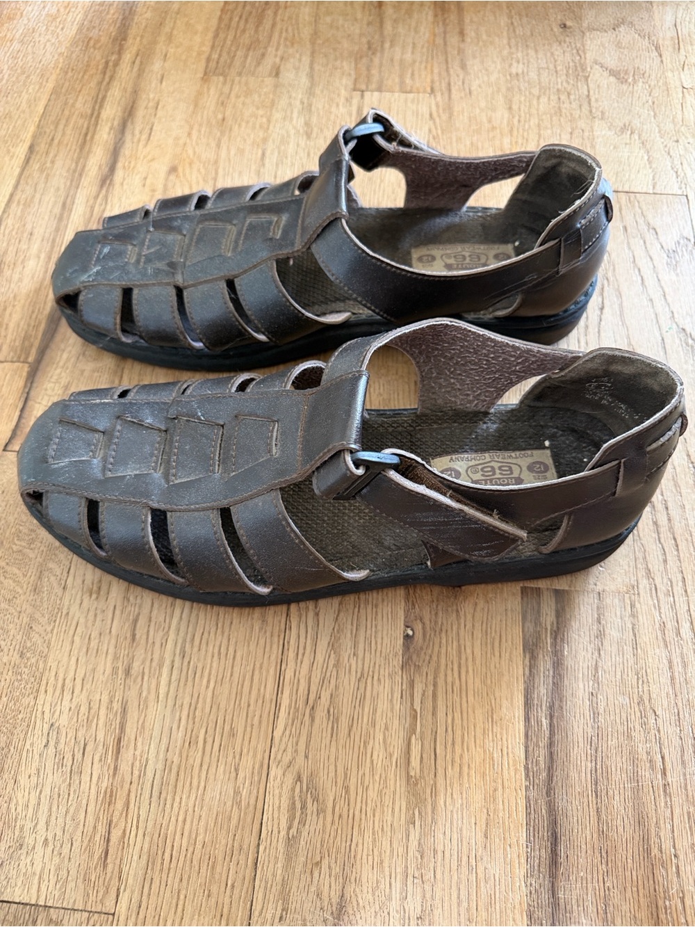 Vintage Men’s Route 66 Y2K Brown Caged Fisherman Sandals Grunge Size 12